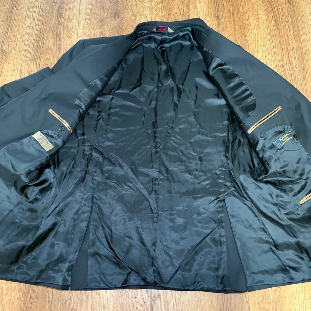 Pronto Uomo Signature Mens 46R Suit Jacket Black Super 120s Wool Made in Italy